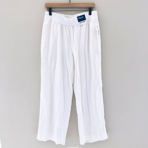 NWT Old Navy High-Waisted Linen-Blend Wide-Leg Pants White - Picture 1 of 9